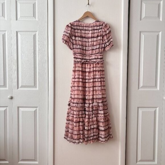Ulla Johnson Elodie Blush Tie Dye Ruffled Silk Midi Dress - Picture 10 of 12